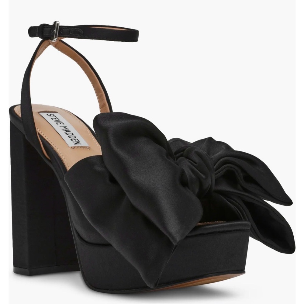 Steve Madden Black Satin Bow Platform Sandals